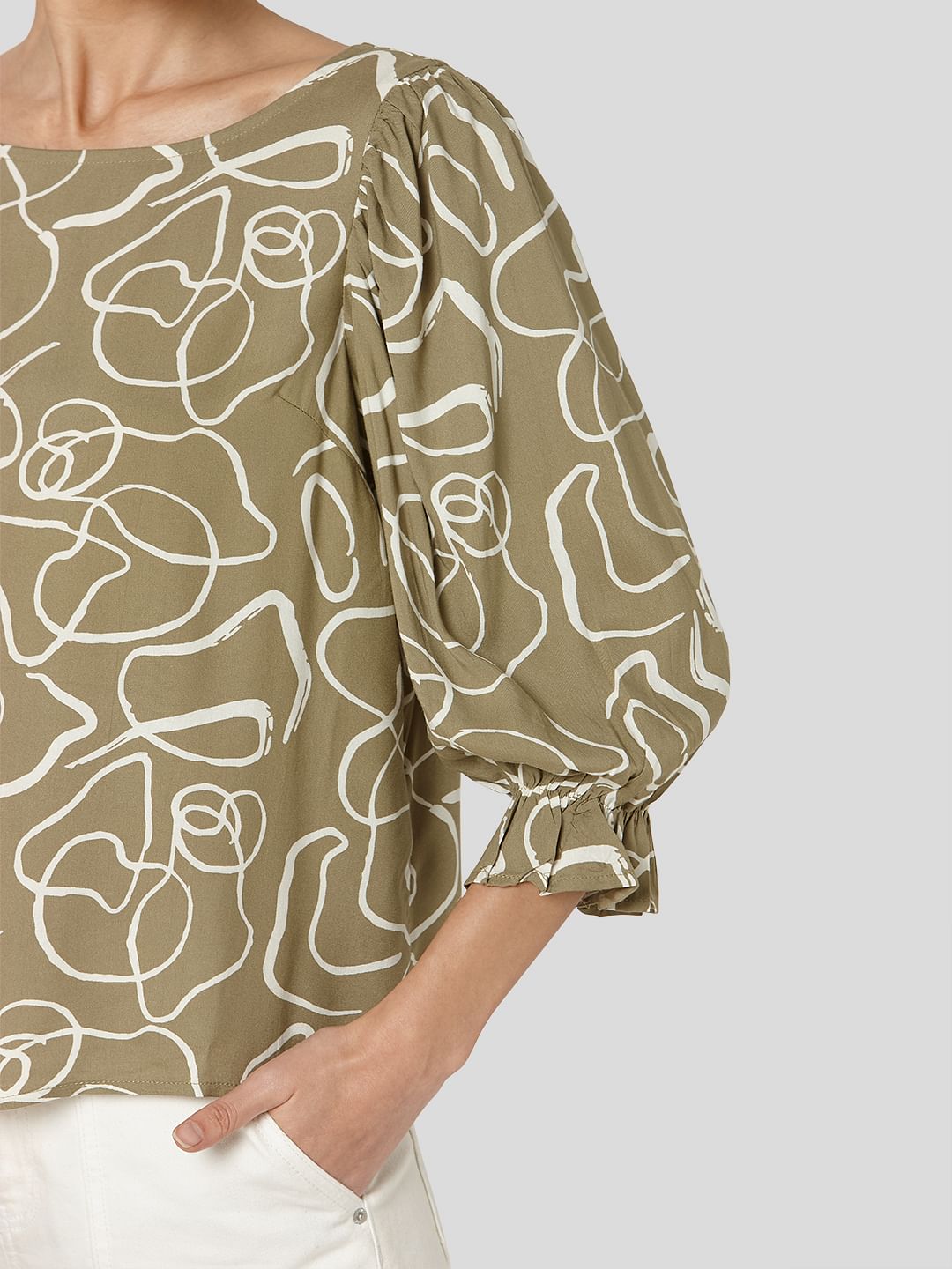 Green Abstract Print Top