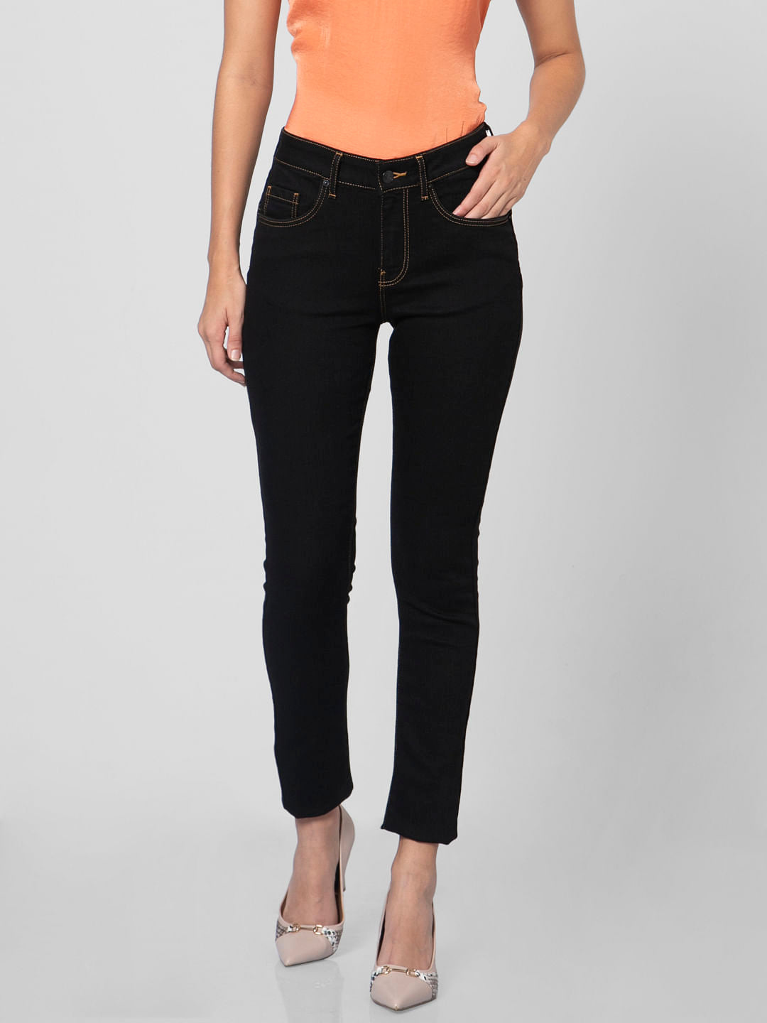 Black Mid Rise Skinny Jeans