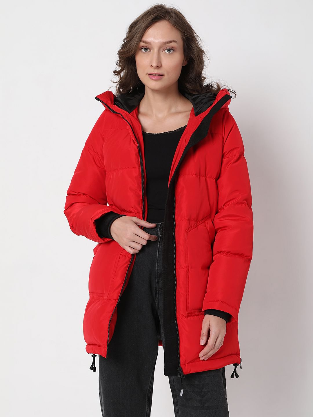 Red Quilted Down Puffer Jacket