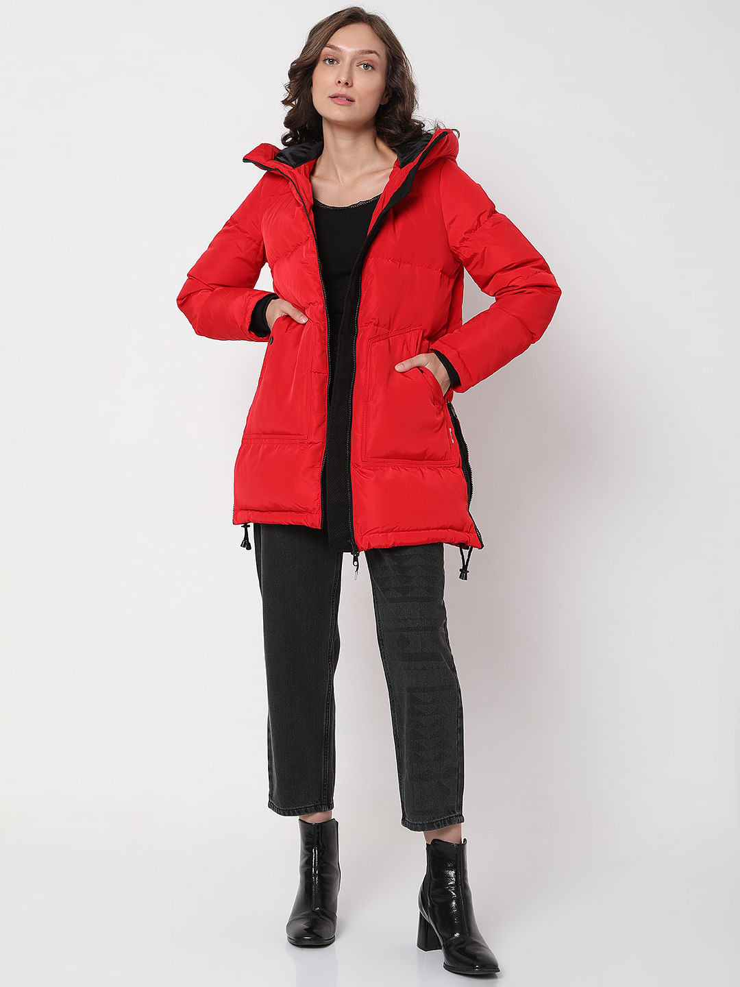 Red Quilted Down Puffer Jacket