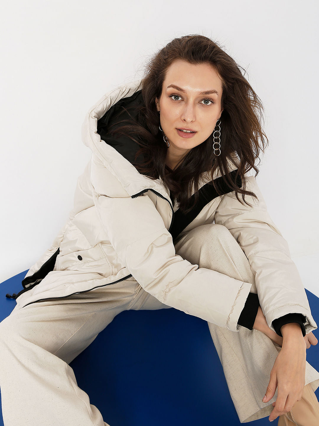 Beige Hooded Puffer Jacket