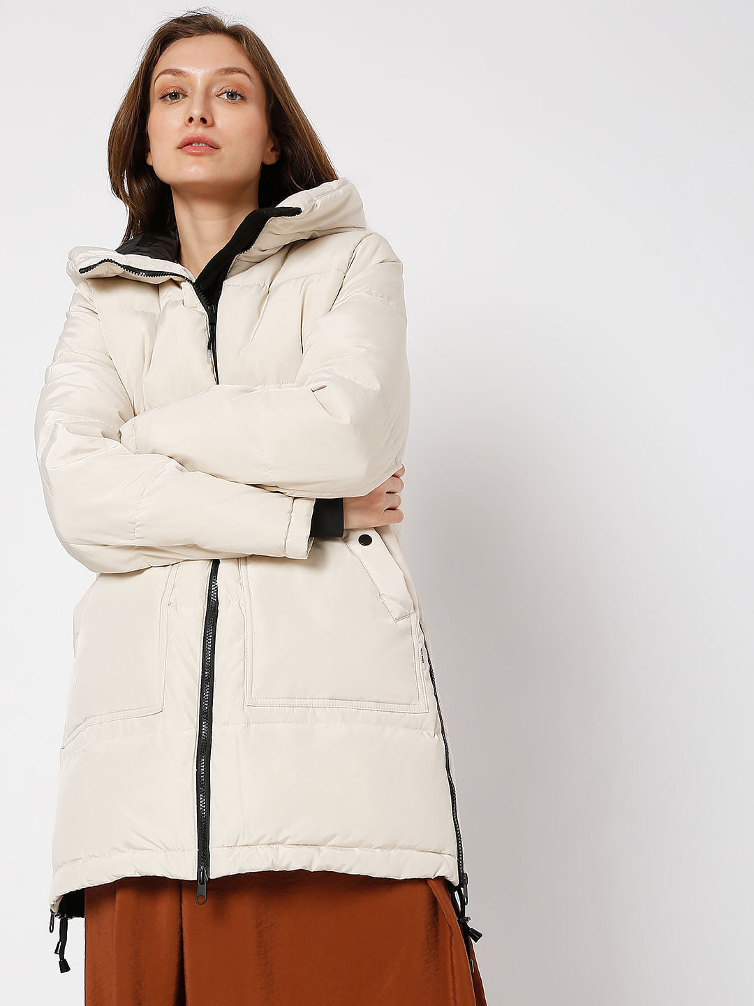 Beige Hooded Puffer Jacket