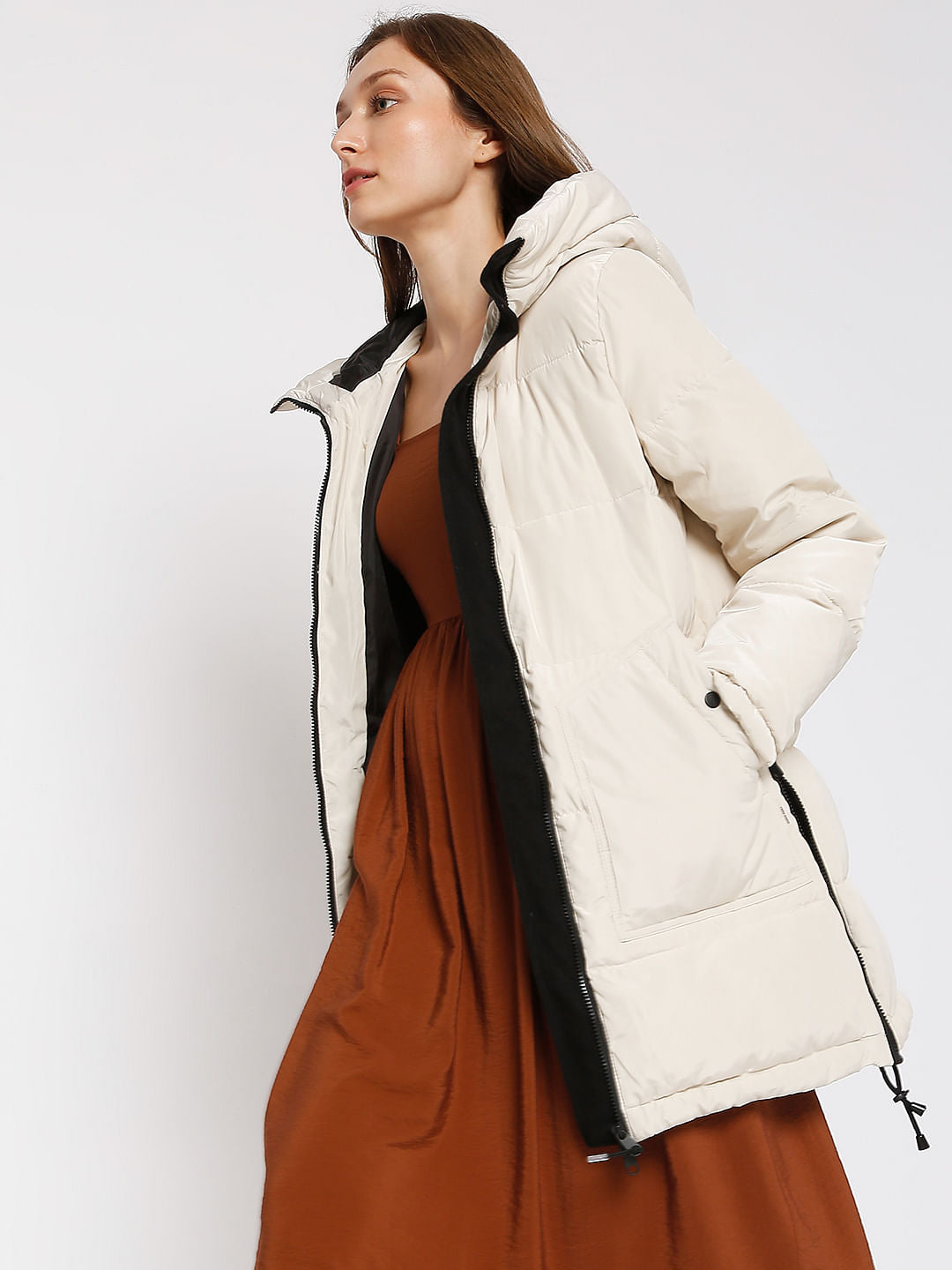 Beige Hooded Puffer Jacket