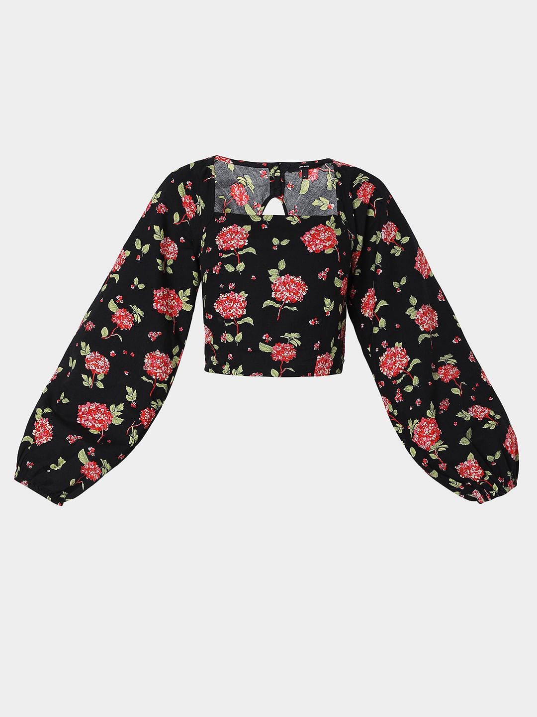 Black Floral Print Co-Ord Top