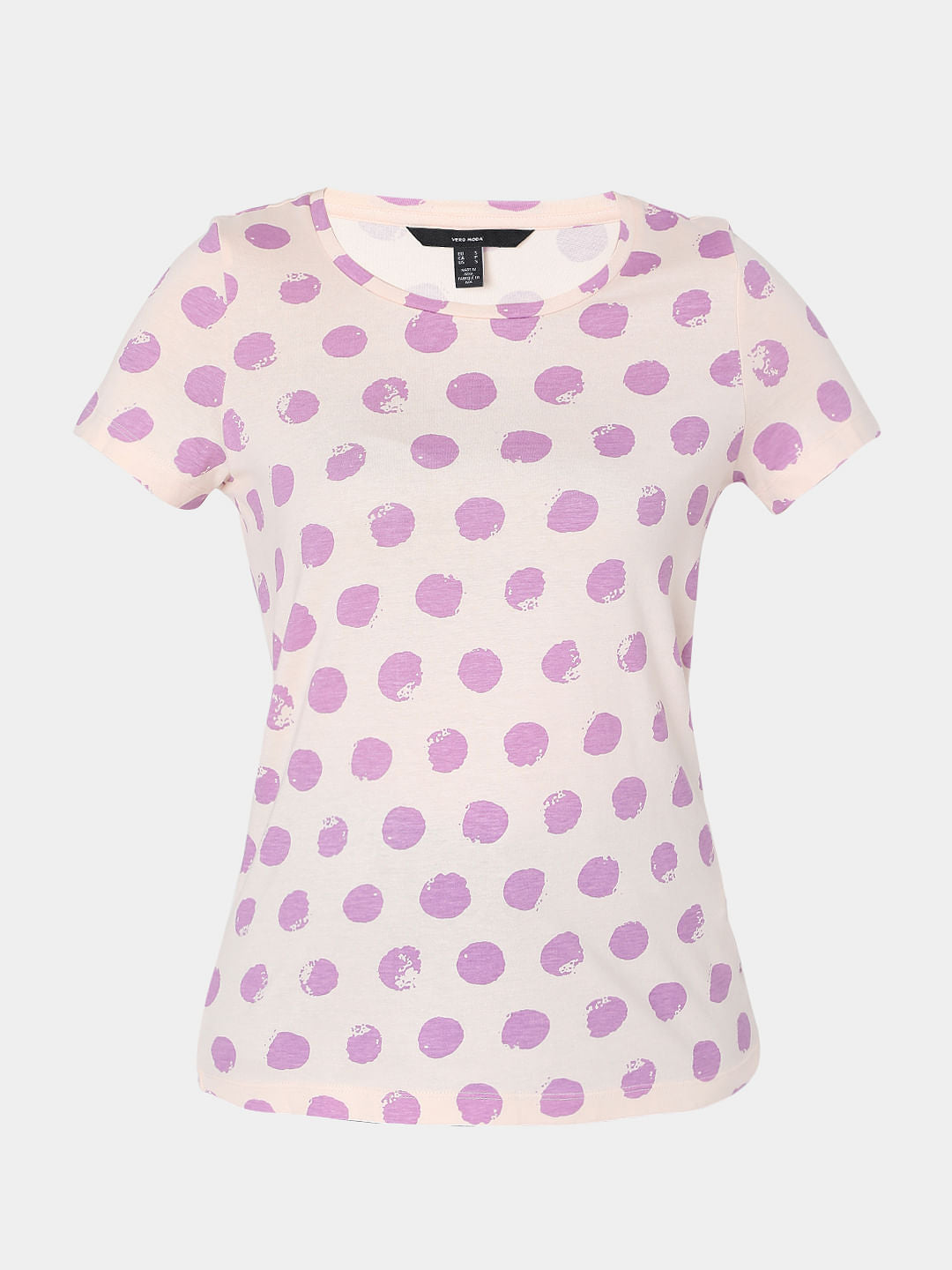 Beige & Purple Dotted T-Shirt