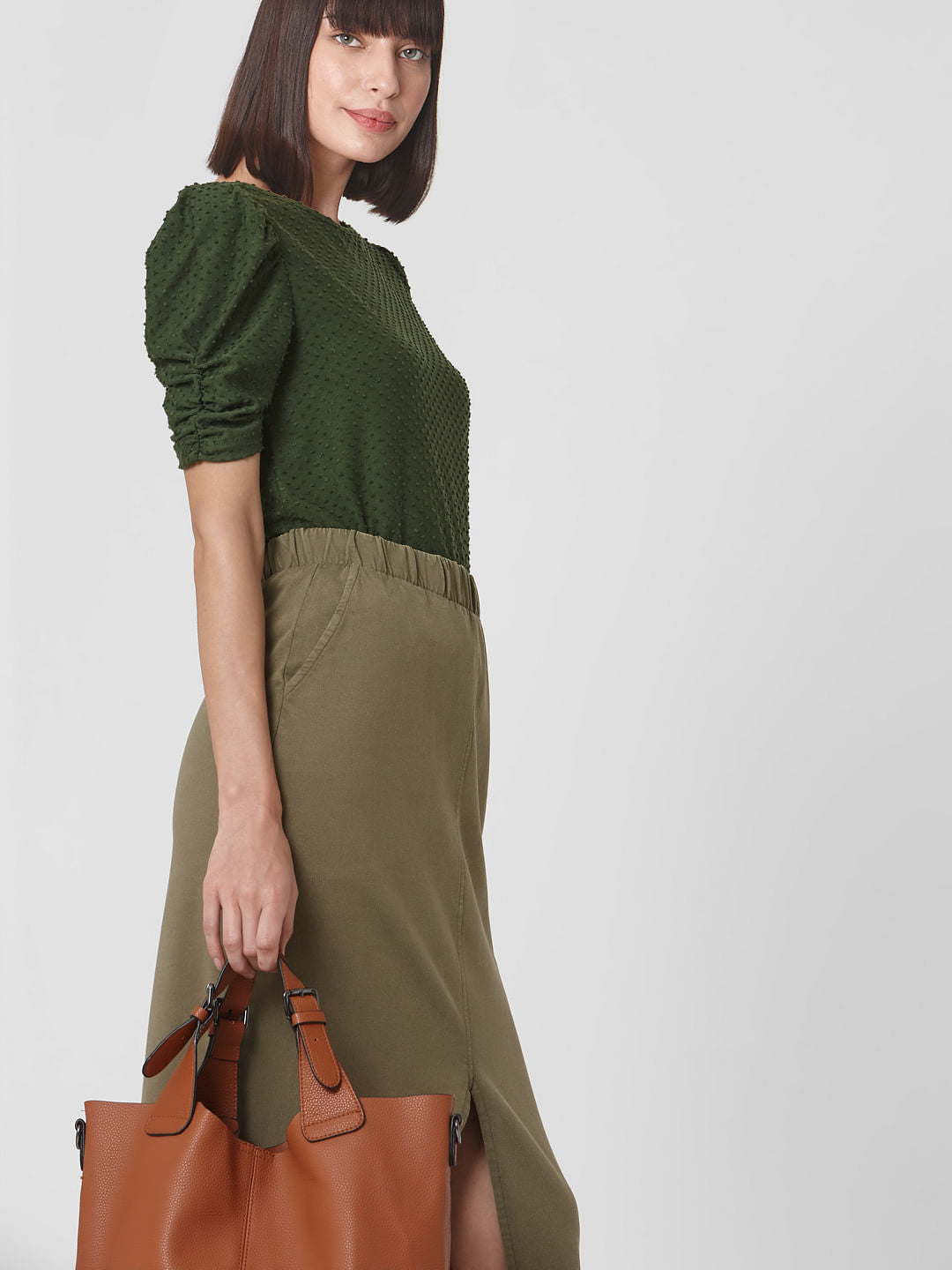 Dark Green Textured Polka Dot Top