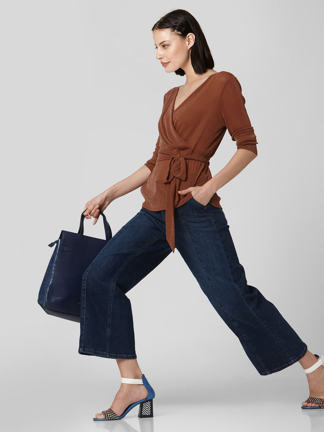 Brown Shimmer Belted Top