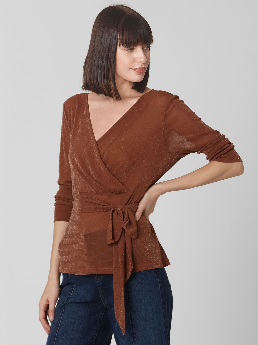 Brown Shimmer Belted Top