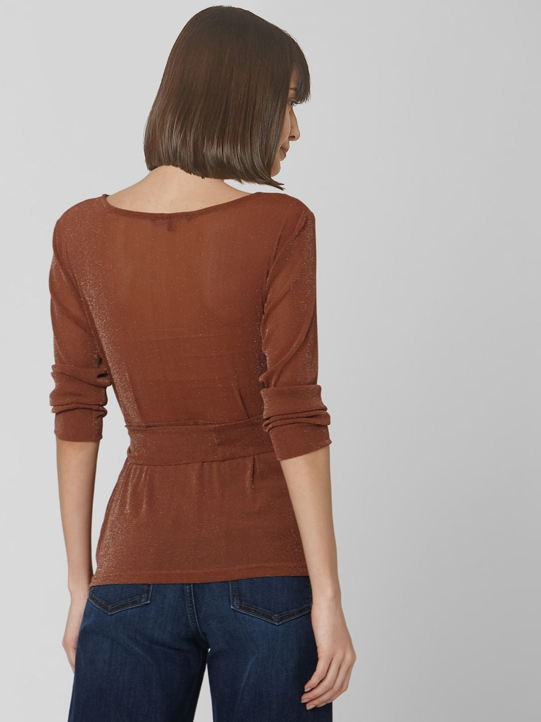 Brown Shimmer Belted Top