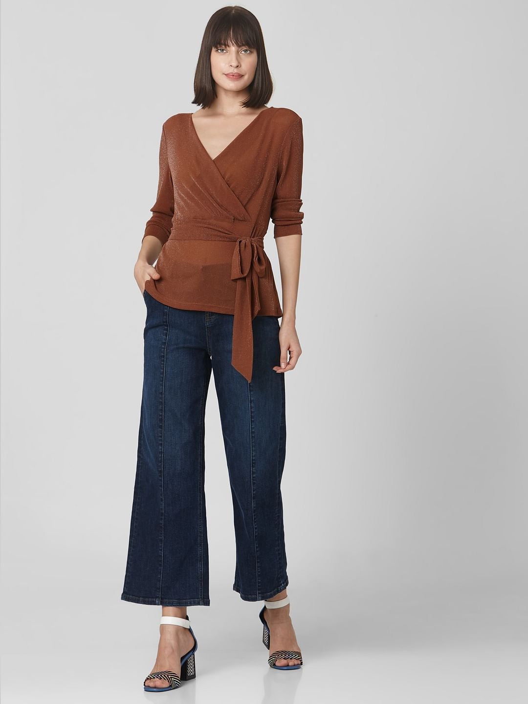 Brown Shimmer Belted Top