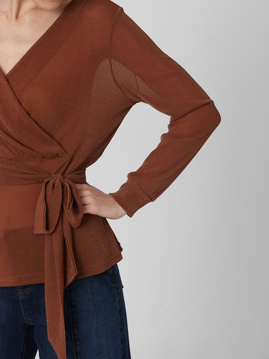 Brown Shimmer Belted Top