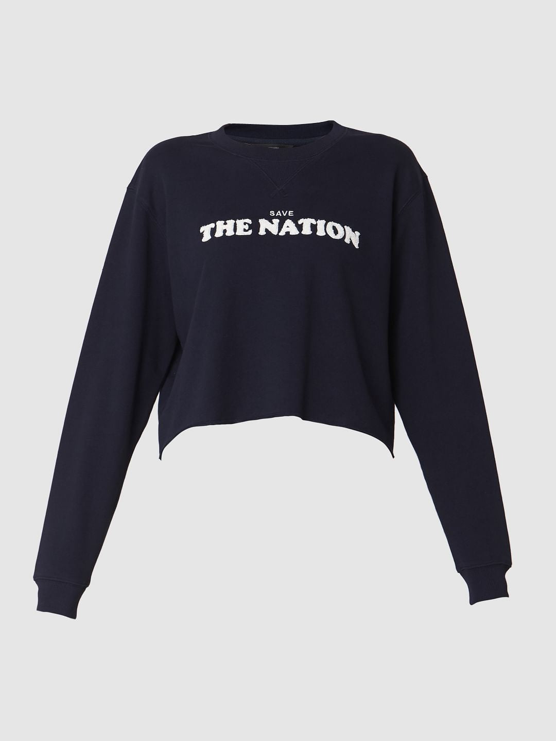 Blue Text Print Cropped Sweatshirt