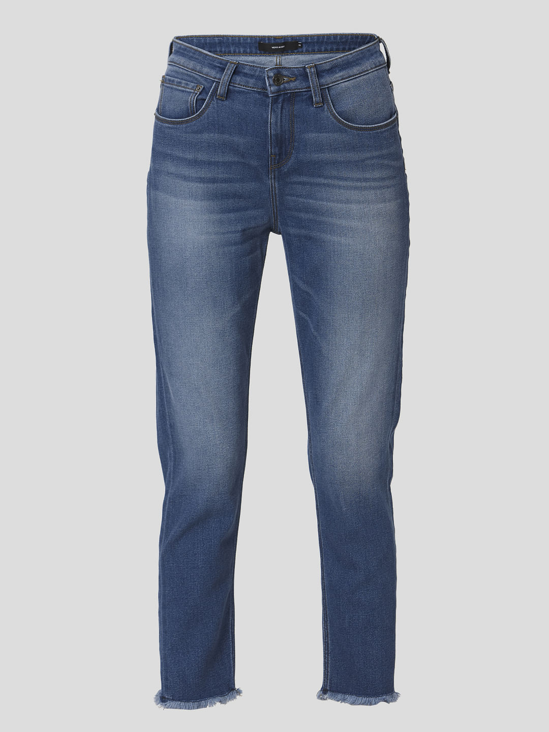 Blue Mid Rise Girlfriend Jeans