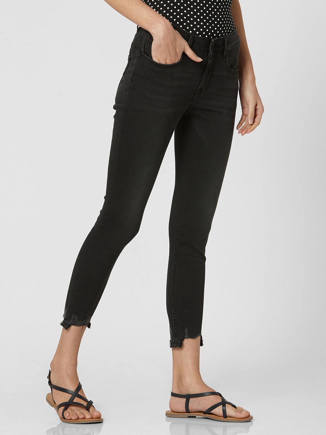 Black Mid Rise Cropped Skinny Jeans