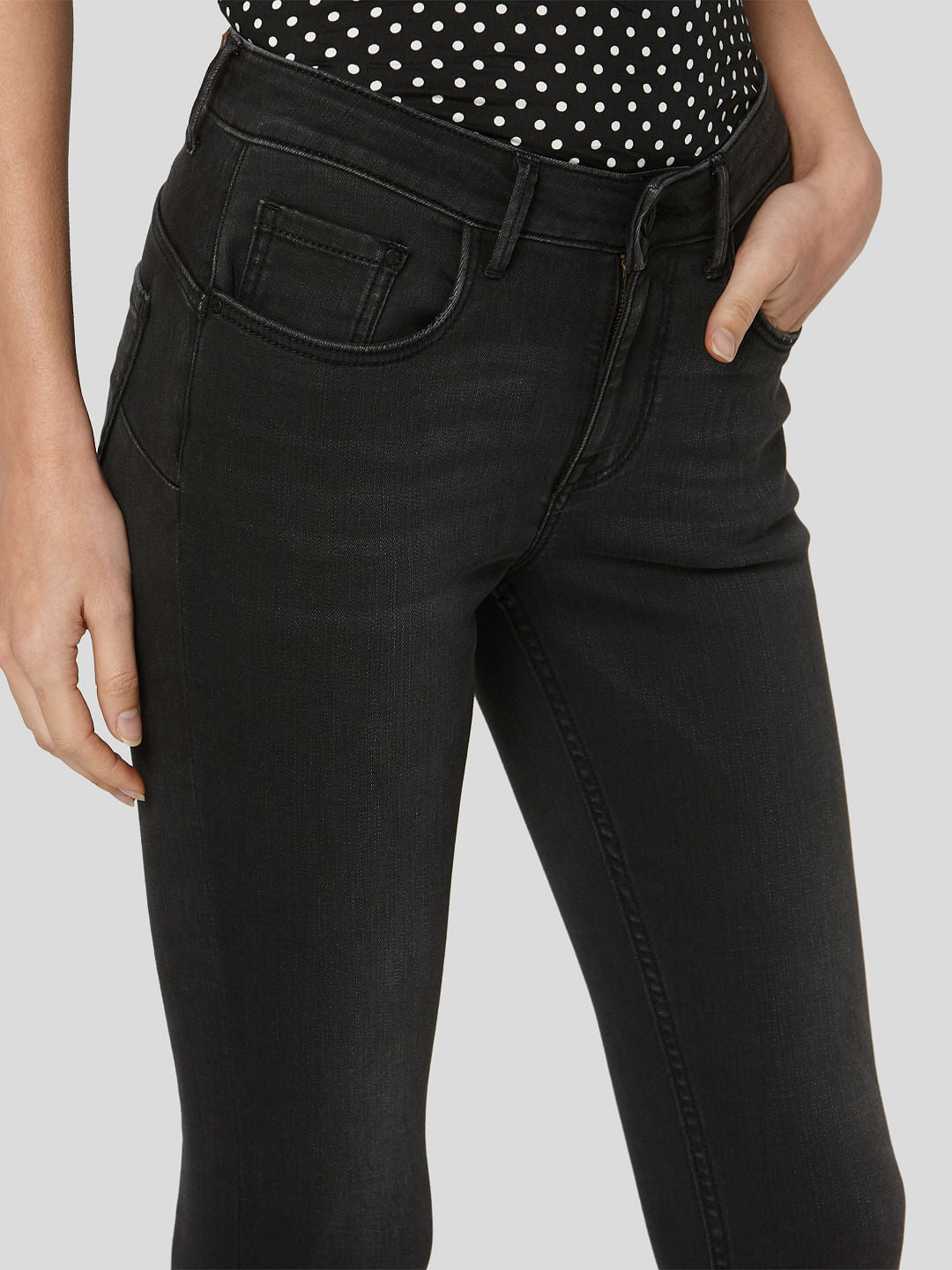 Black Mid Rise Cropped Skinny Jeans