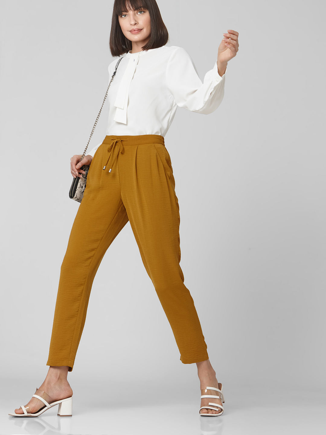 Brown Mid Rise Elasticated Waist Pants