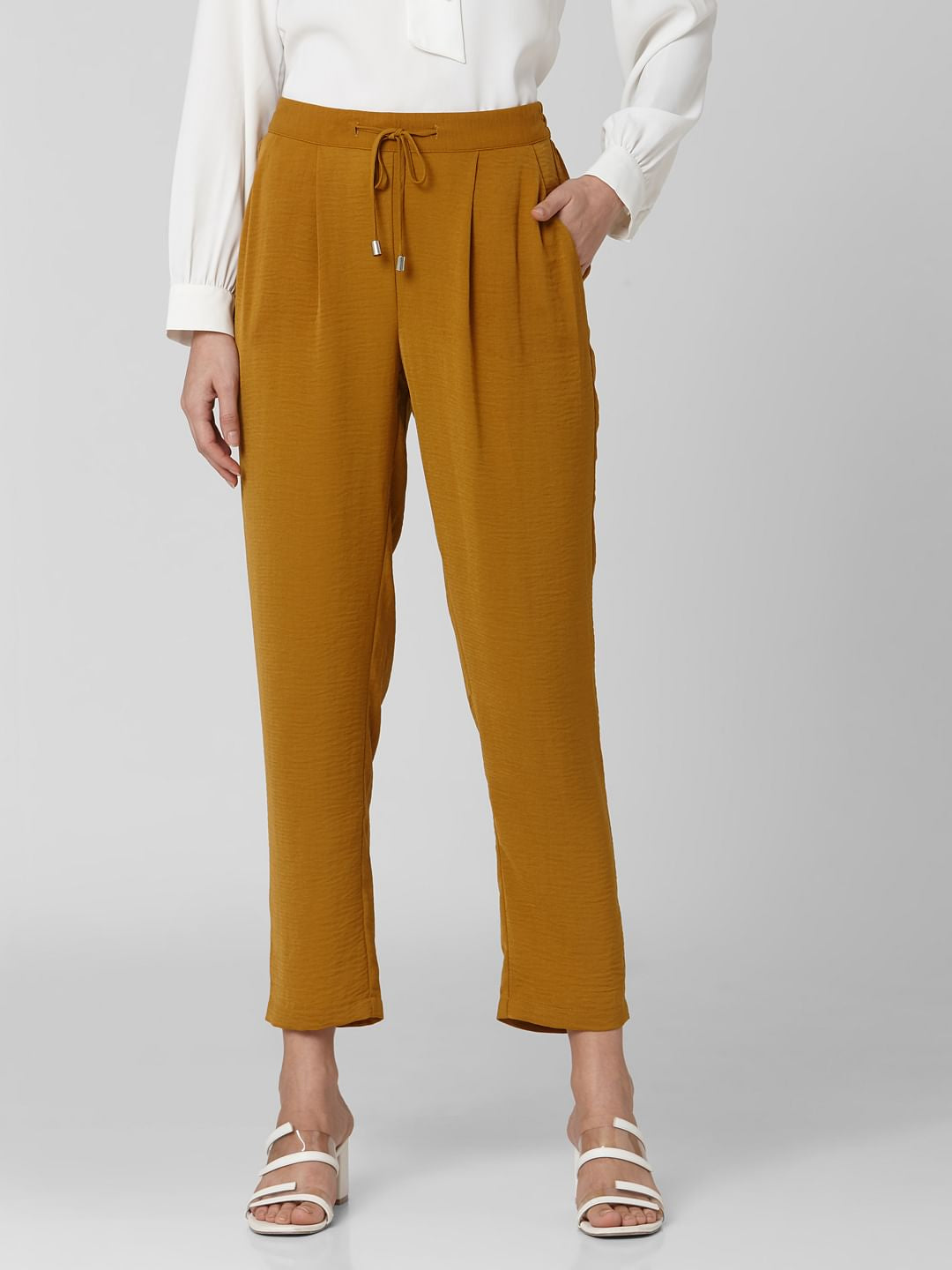 Brown Mid Rise Elasticated Waist Pants