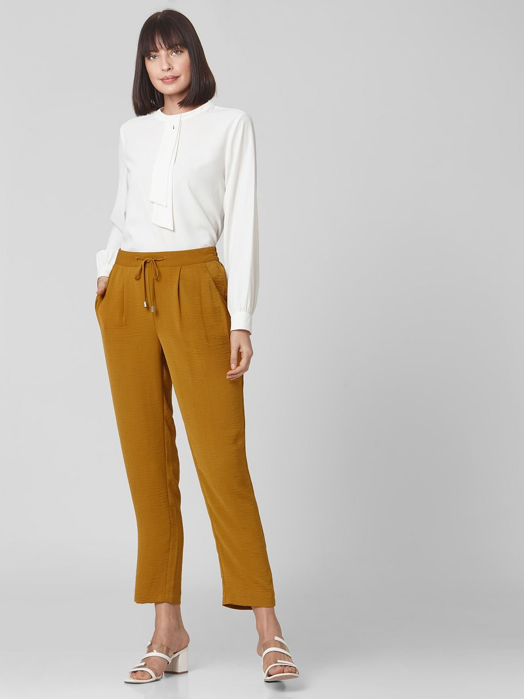 Brown Mid Rise Elasticated Waist Pants