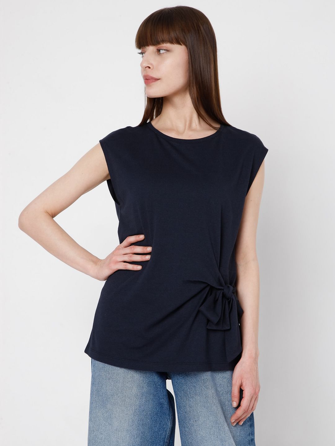 Blue Front Knot Top