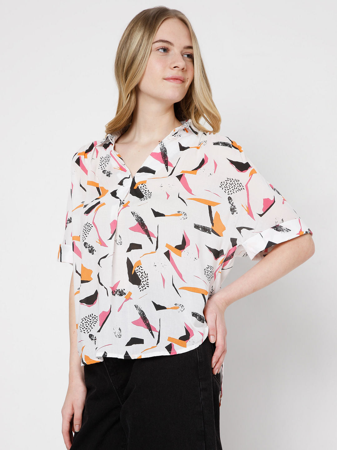 White Abstract Print Shirt