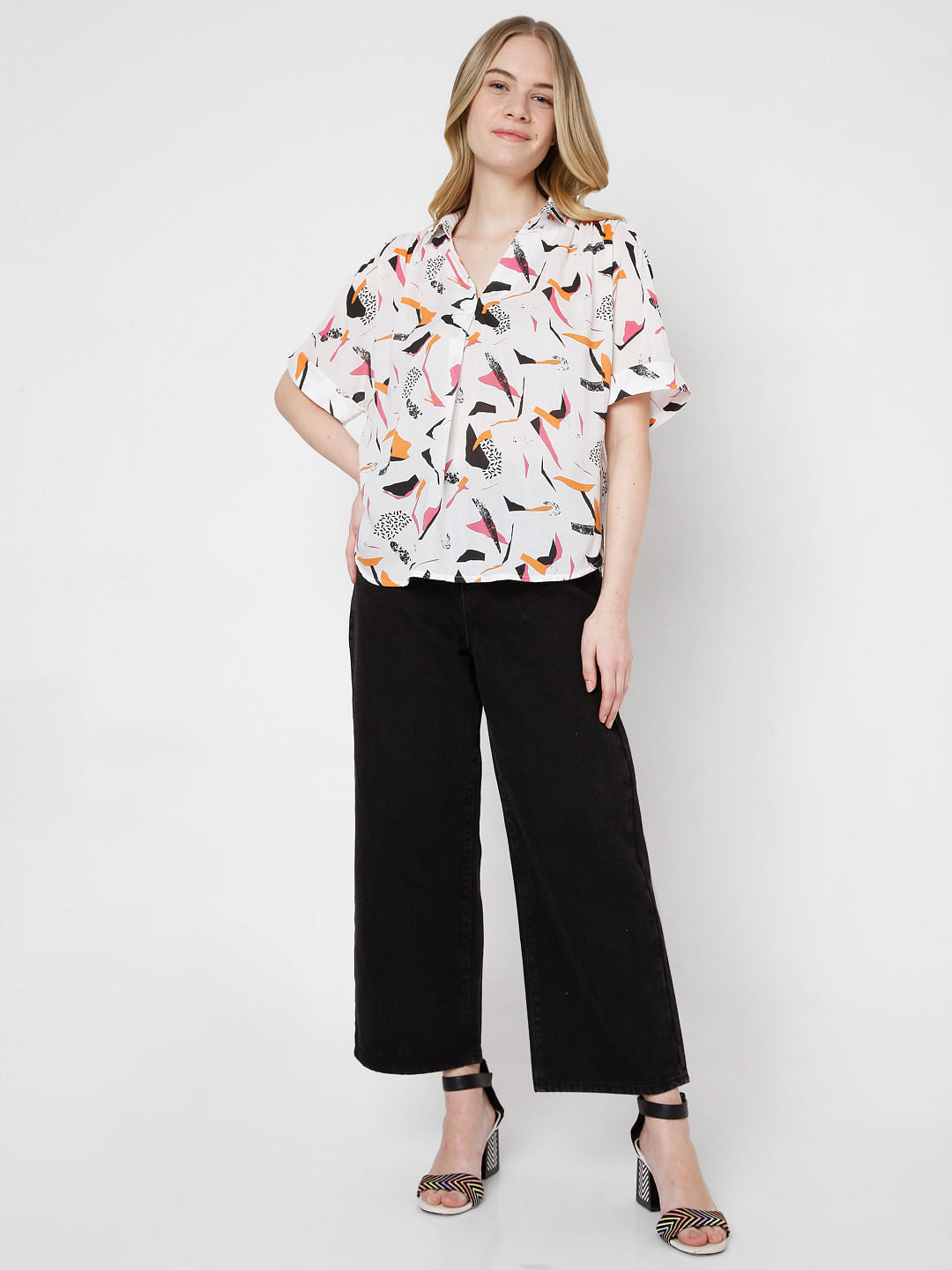 White Abstract Print Shirt