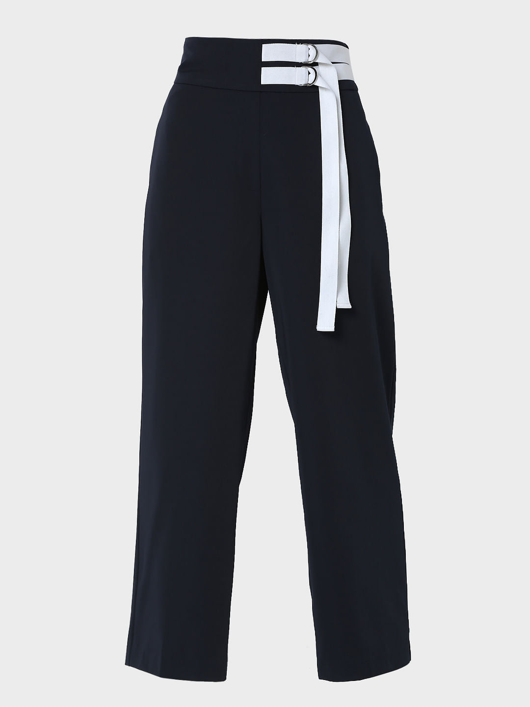 Navy Blue High Rise Wide Leg Pants