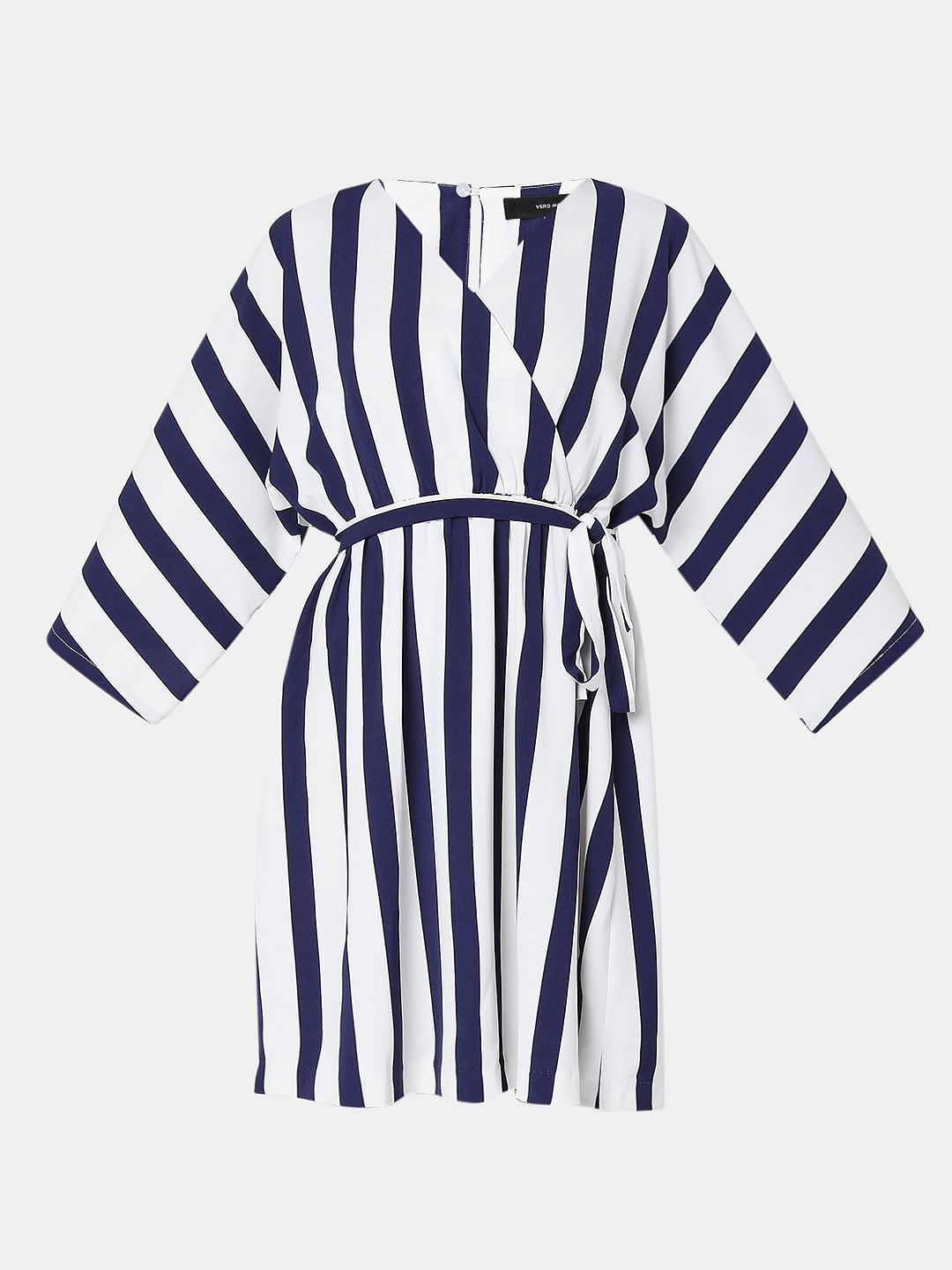 White Striped Fit & Flare Dress