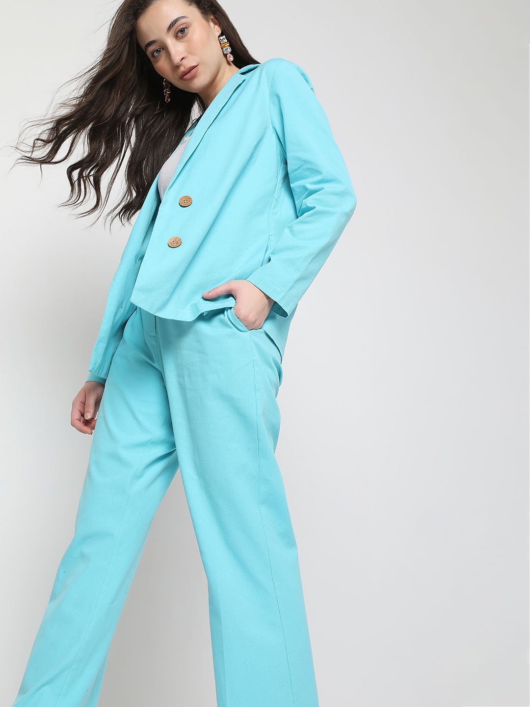 Blue High Rise Tailored Co-Ord Set Pants