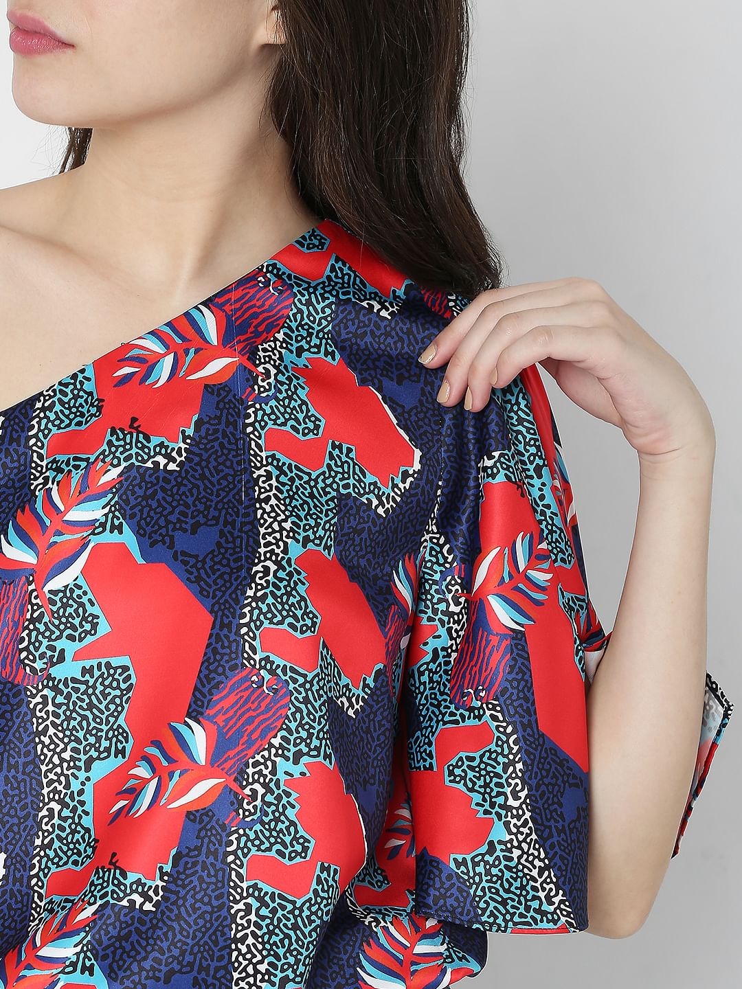 Blue Printed One Shoulder Top