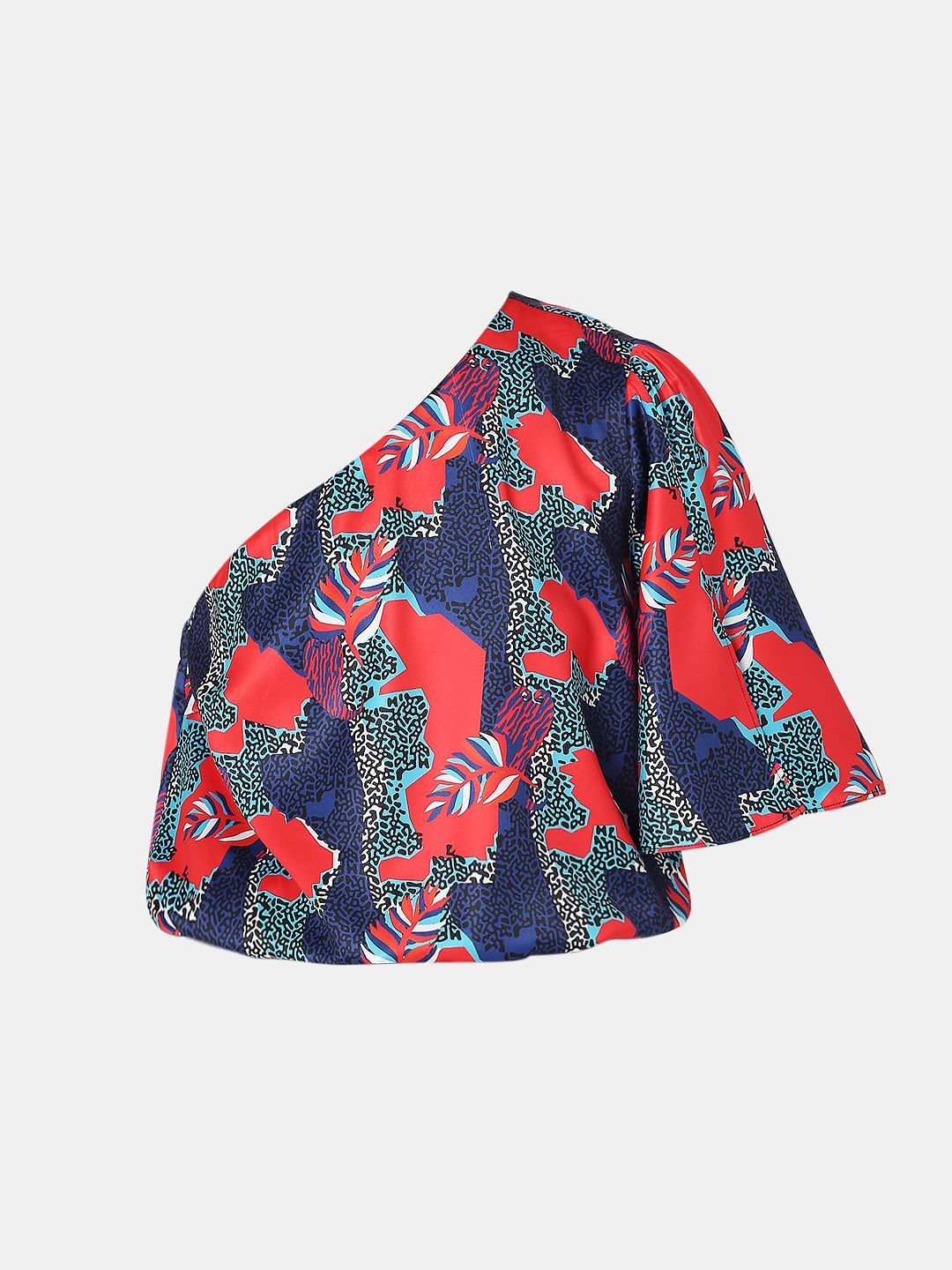 Blue Printed One Shoulder Top