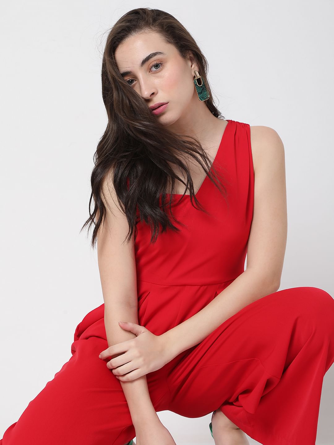 Red One Shoulder Jumpsuit