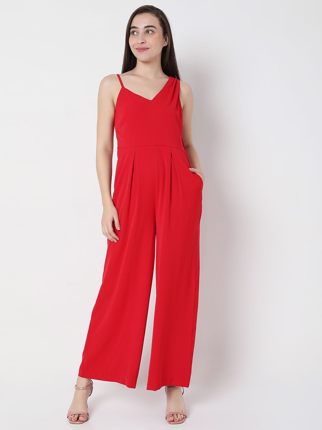 Red One Shoulder Jumpsuit