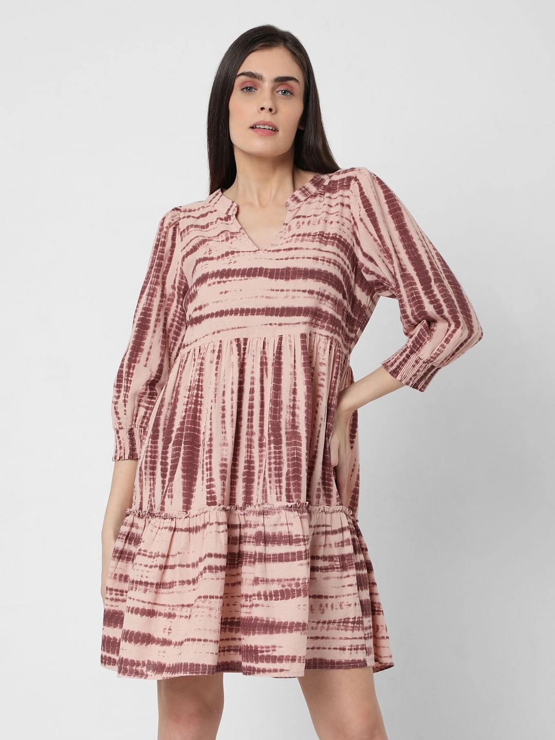Pink Organic Cotton Tie Dye Tiered Dress
