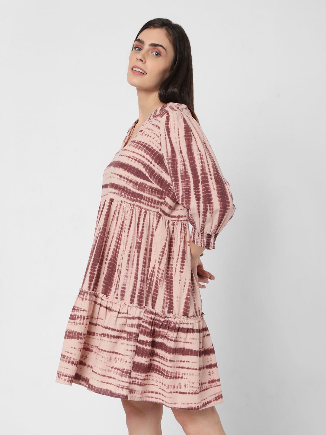 Pink Organic Cotton Tie Dye Tiered Dress