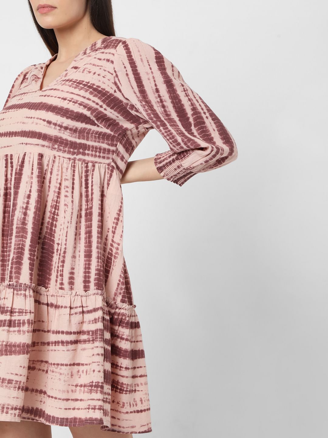 Pink Organic Cotton Tie Dye Tiered Dress