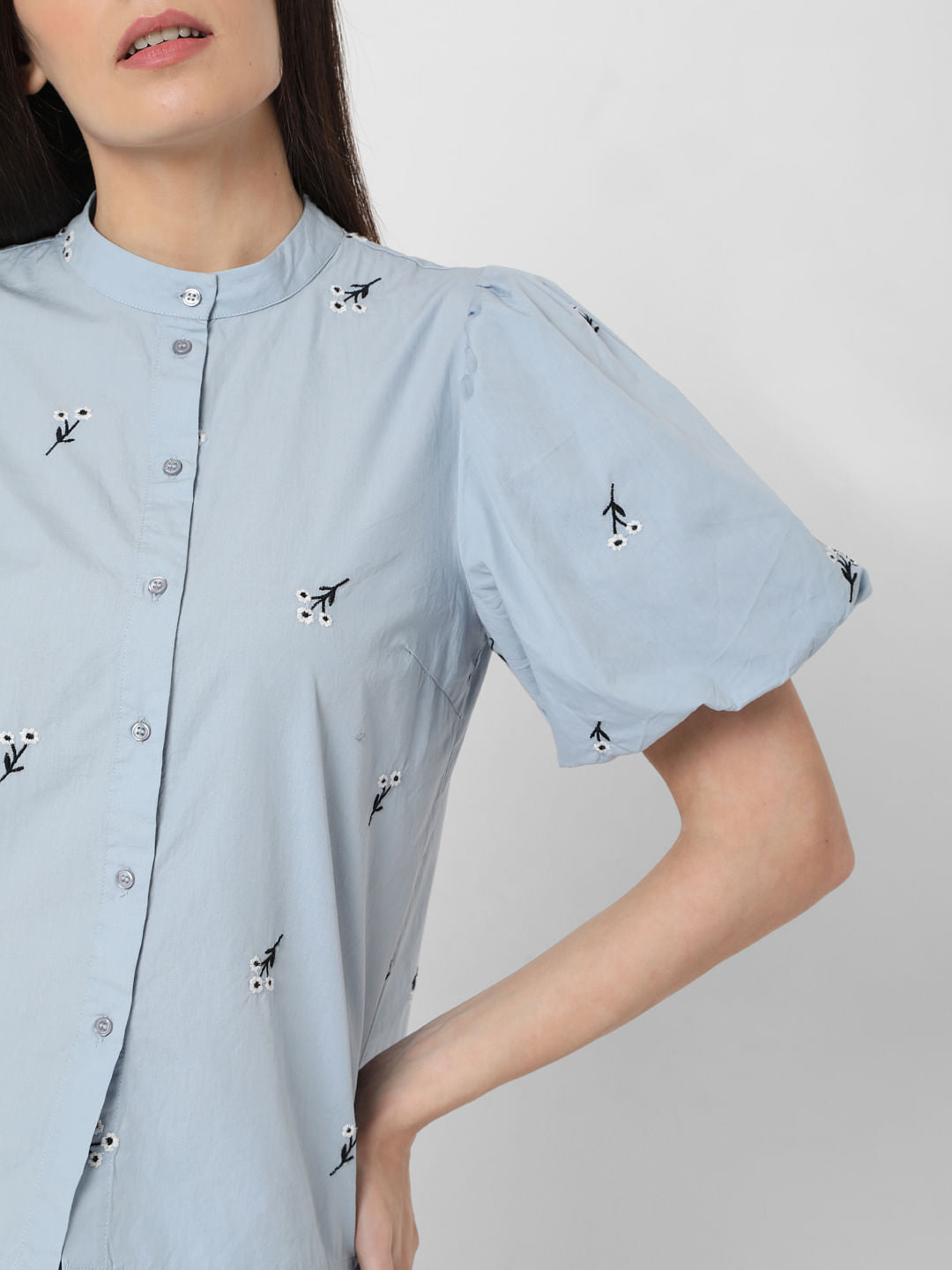Blue Floral Embroidered Top