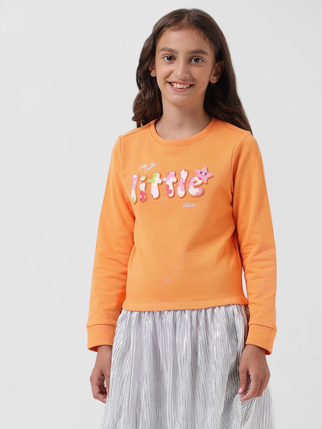 Girl Orange Printed Sweatshirt Dress