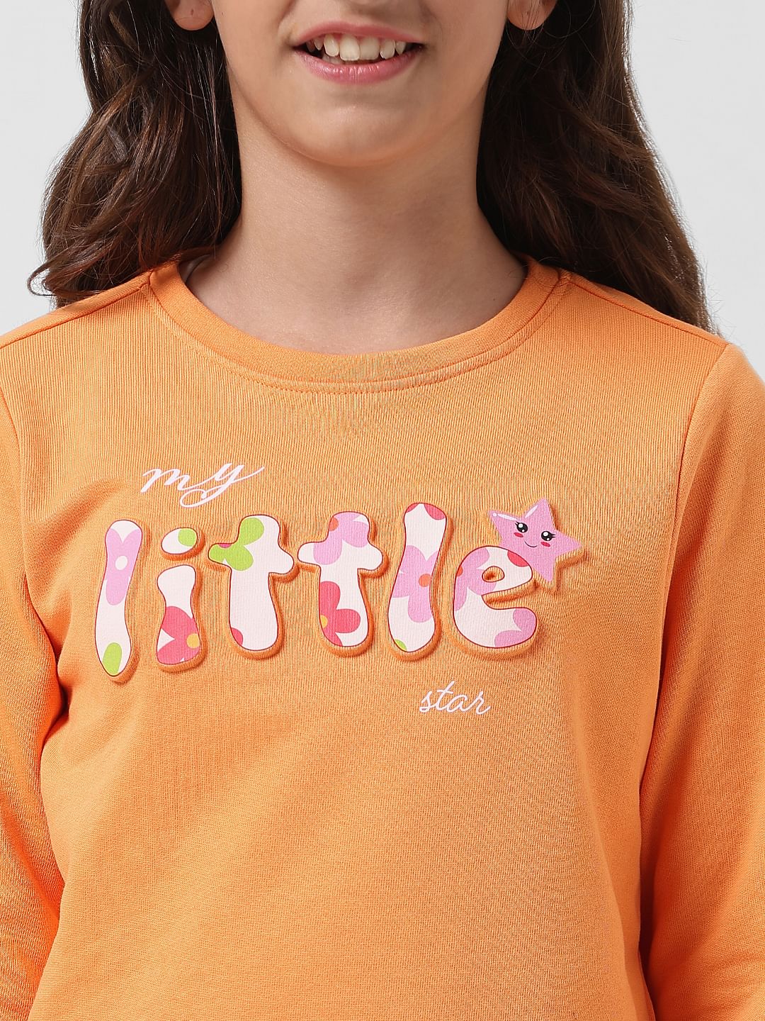 Girl Orange Printed Sweatshirt Dress