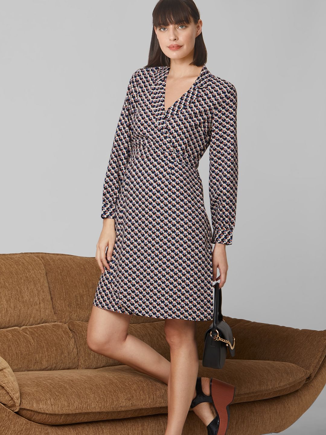 Multi-Coloured Abstract Print Fit & Flare Dress