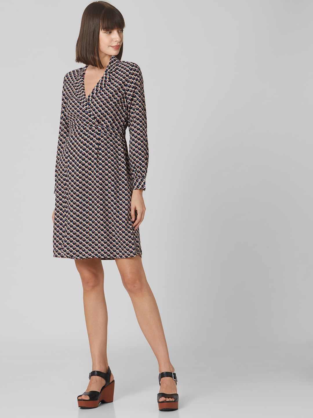 Multi-Coloured Abstract Print Fit & Flare Dress