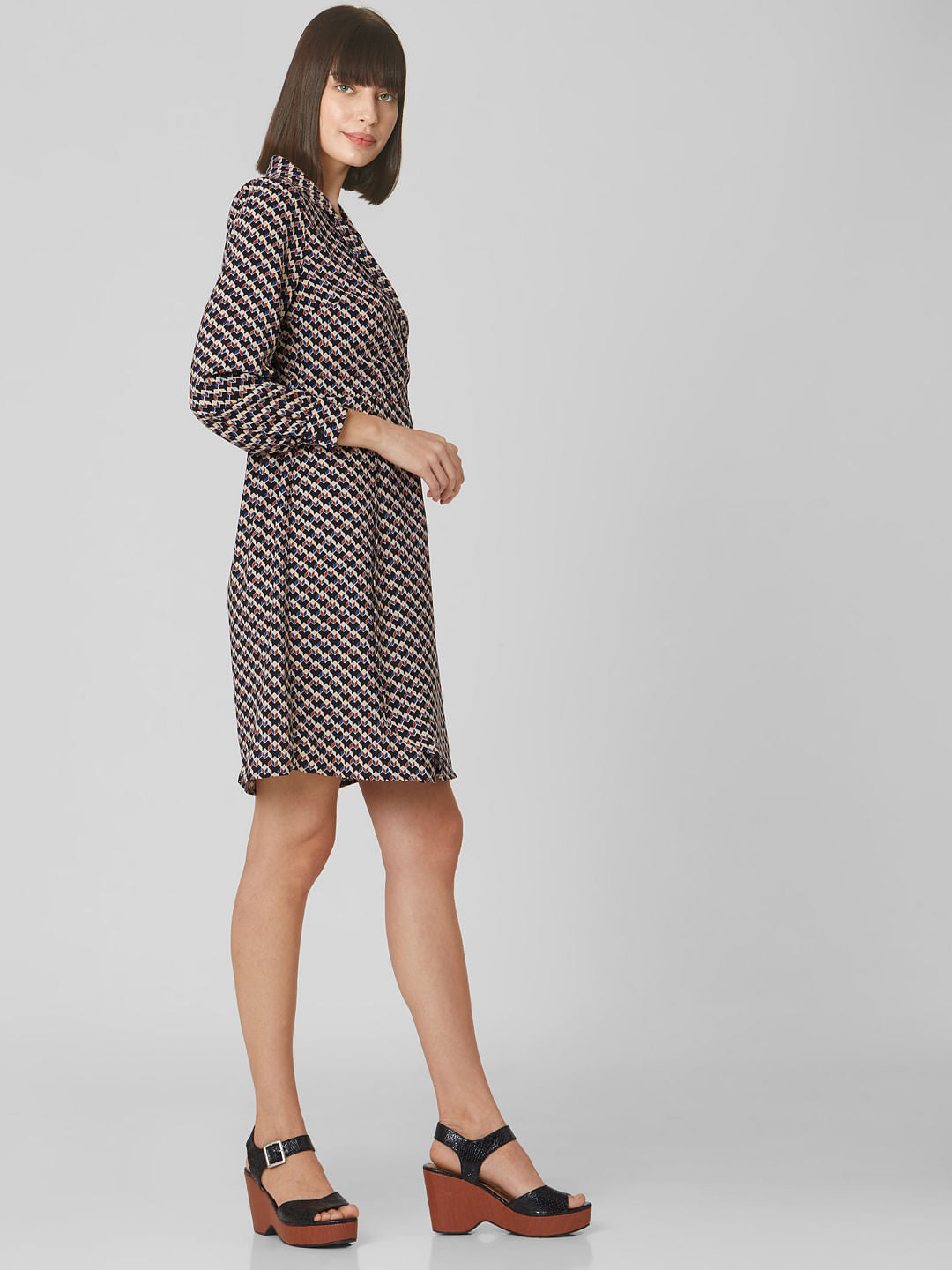 Multi-Coloured Abstract Print Fit & Flare Dress