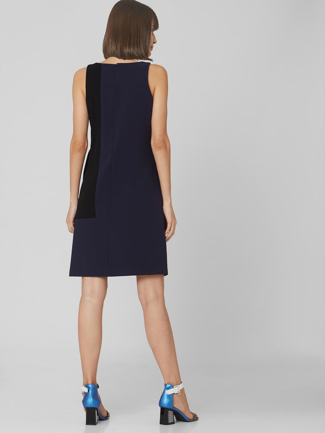 Blue Colourblocked Shift Dress
