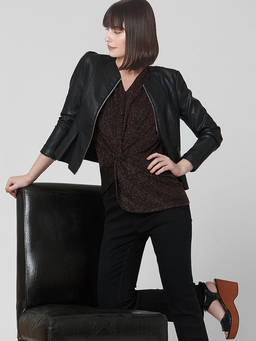 Black Shimmer Front Knot Top