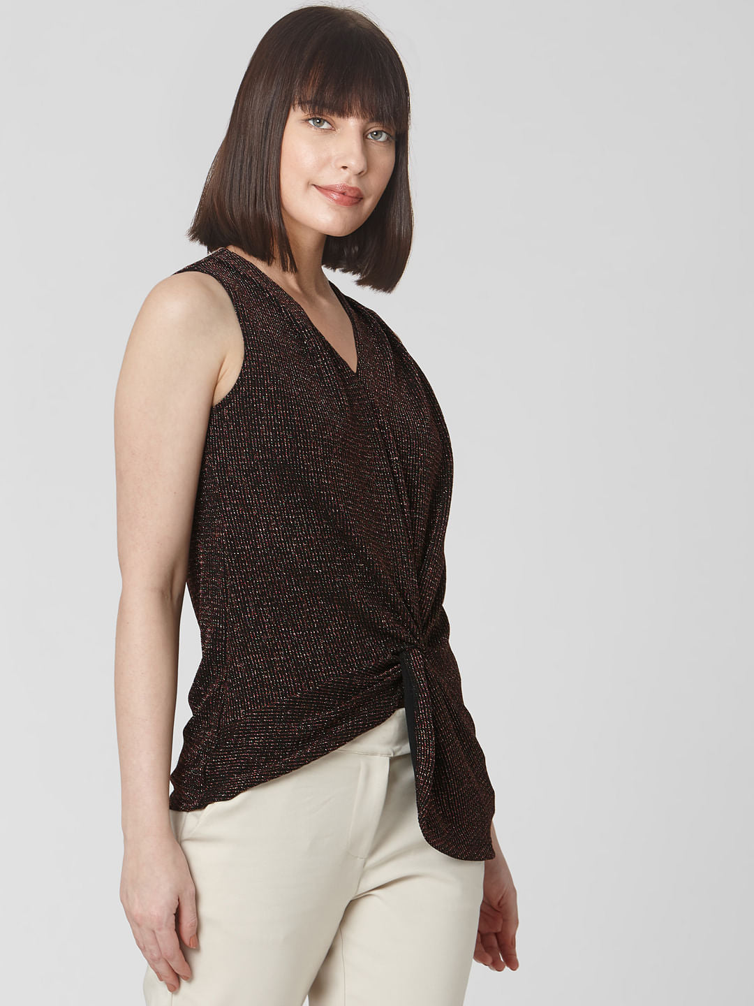 Black Shimmer Front Knot Top