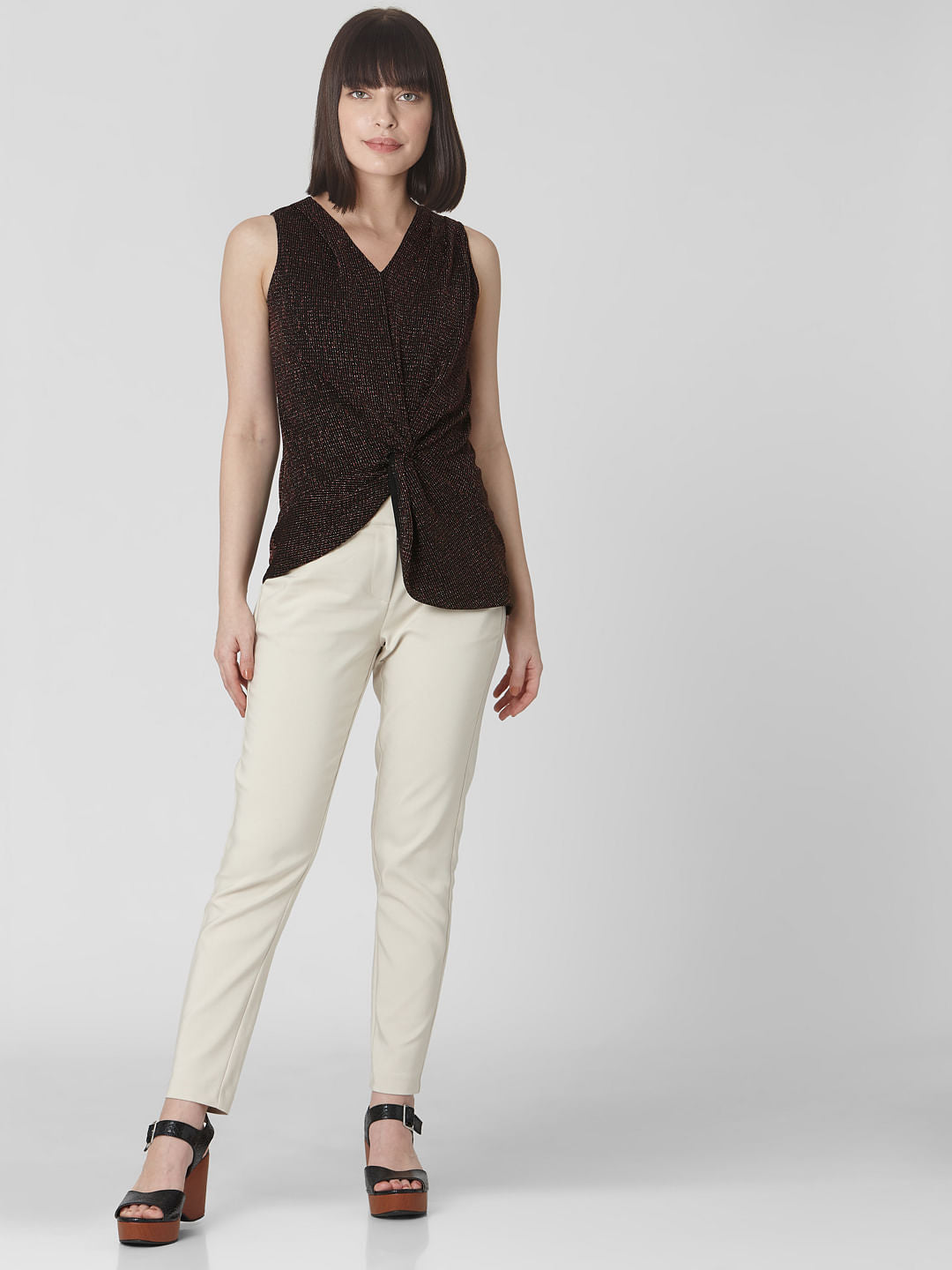 Black Shimmer Front Knot Top