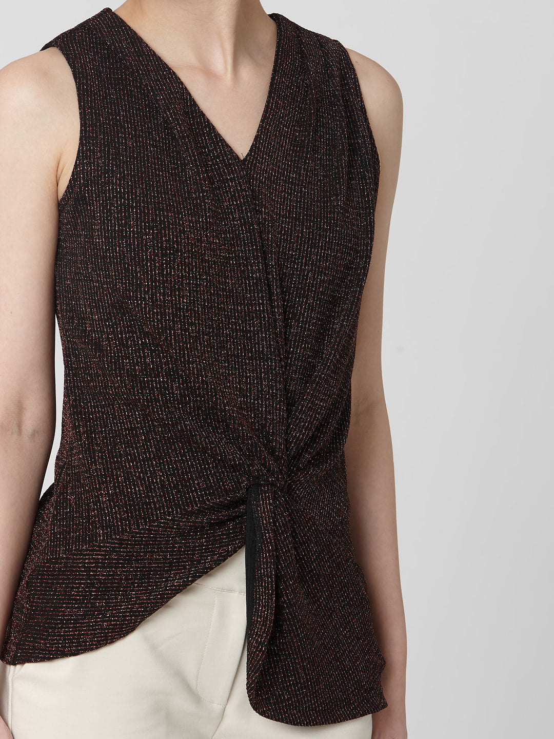 Black Shimmer Front Knot Top