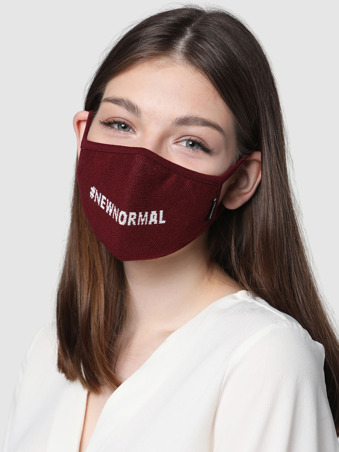 Pack Of 2 Flat Knit 3Ply Anti-Bacterial Mask - Maroon & Beige - ONE