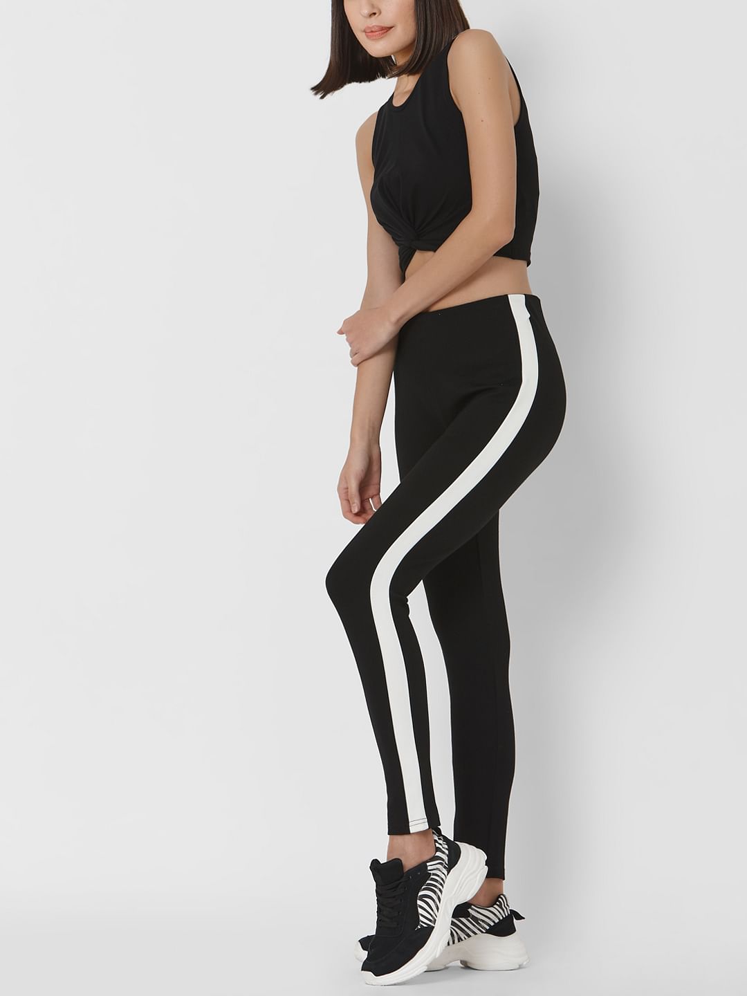 Black High Rise Tape Detail Leggings