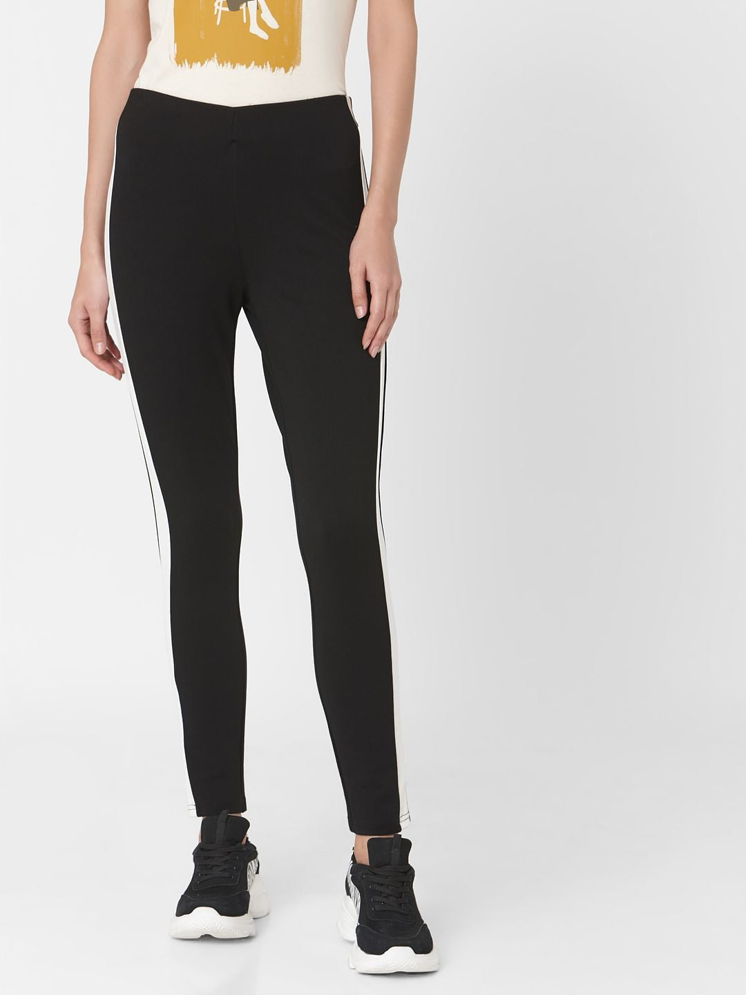 Black High Rise Tape Detail Leggings