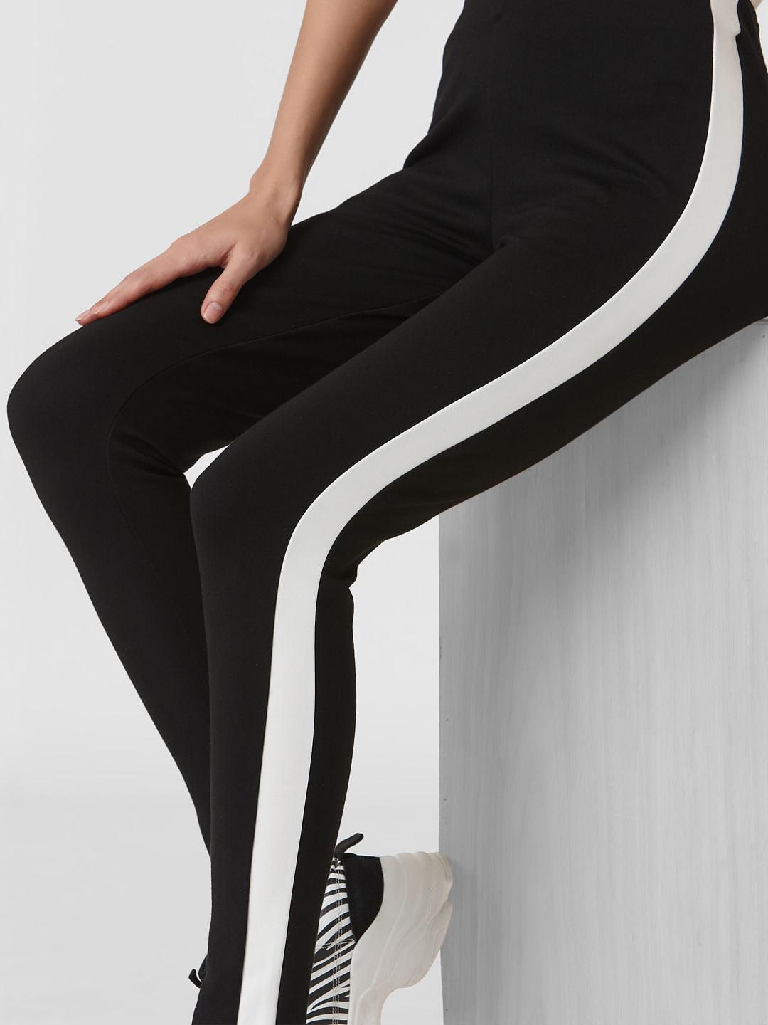 Black High Rise Tape Detail Leggings